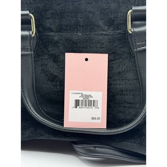 Juicy Couture Heart & Soul Black Velvet Satchel Y2K Crown Logo Shoulder Bag - Picture 6 of 6
